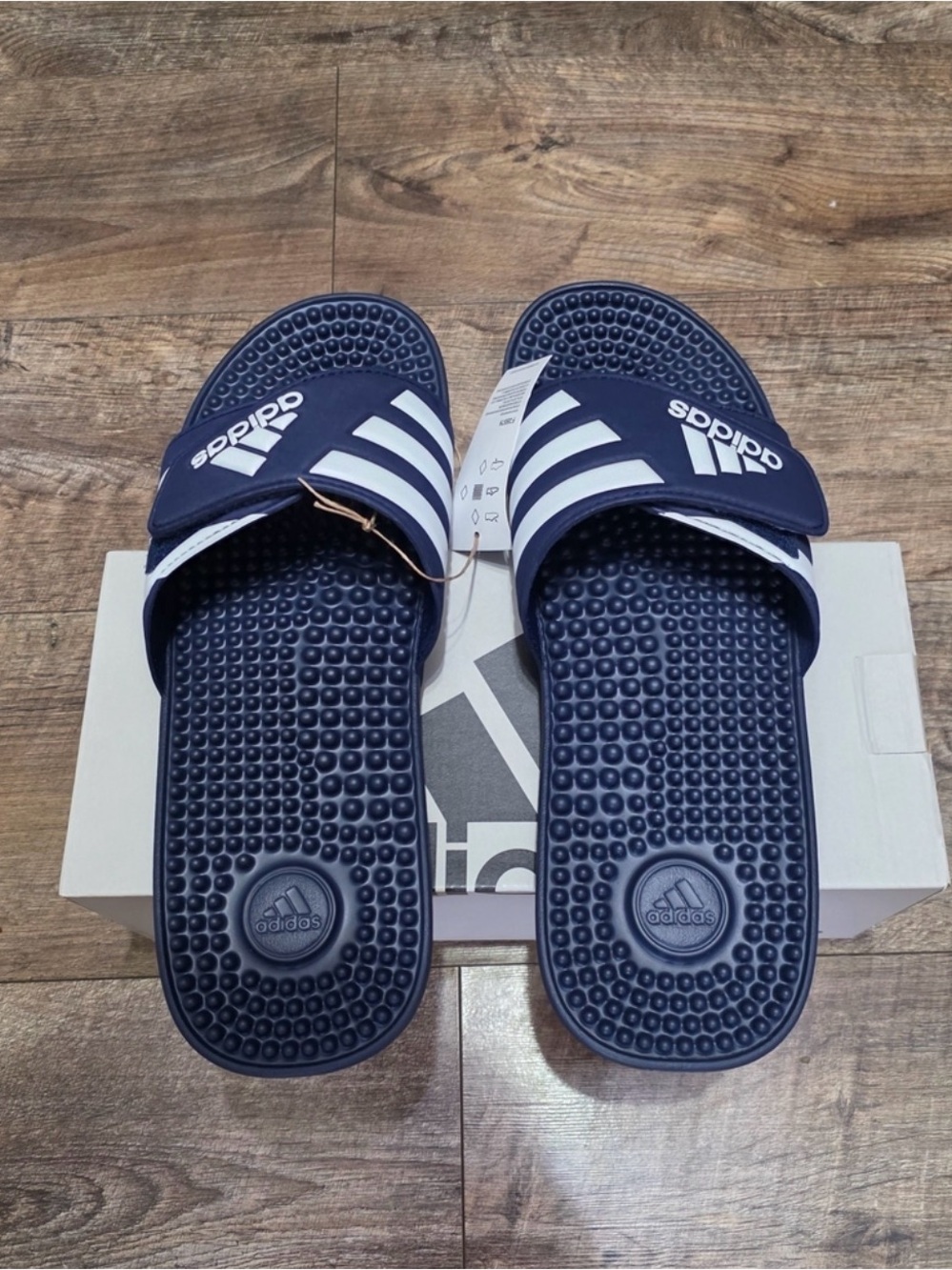adidas Navy Blue and White Slide Sandals